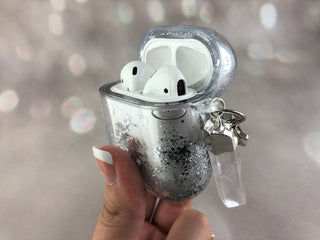 Glitter Airpods Case/Airpod Pro Case with Clear Quartz - Airpods Case Keychain - Cute Airpod Case - Crystal Keychain