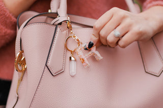 Dried Flower Initial Keychain: Crystal Quartz Resin Keyring