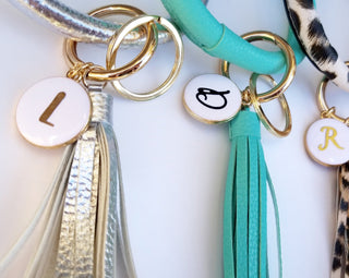 Leather Tassel Bangle Keychain – Personalized Initial Wristlet