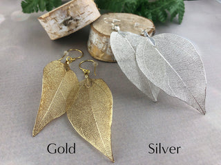24K Gold Leaf Earrings: Autumn Host Gift Natural Magnolia Bridal Jewelry