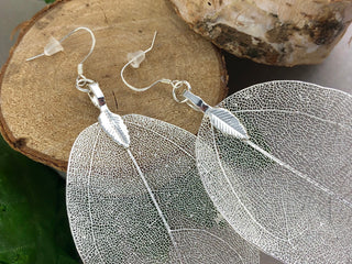 Sterling Silver Real Leaf Earrings: Botanical Statement Jewelry