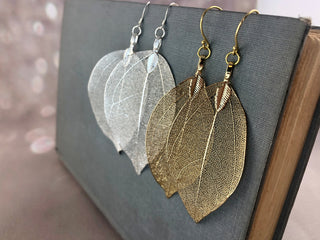 Sterling Silver Real Leaf Earrings: Botanical Statement Jewelry