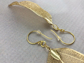 24K Gold Leaf Earrings: Autumn Host Gift Natural Magnolia Bridal Jewelry