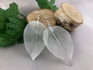 Sterling Silver Real Leaf Earrings: Botanical Statement Jewelry