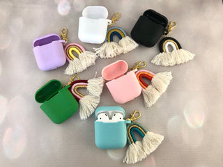 AirPods Case with Macrame Rainbow for Gen 1 and 2 - AirPod Case Keychain - AirPod Case Cute - Airpod Case Rainbow - Silicone AirPod Case