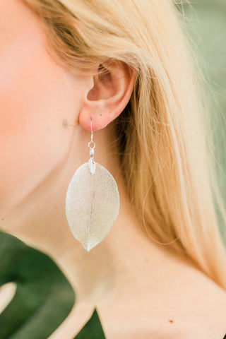 Sterling Silver Real Leaf Earrings: Botanical Statement Jewelry
