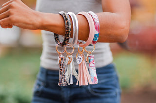 Leather Tassel Bangle Keychain – Personalized Initial Wristlet