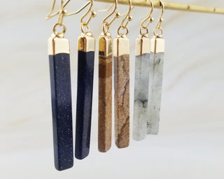 Labradorite Earrings - Gemstone Earrings - Geometric Healing Earrings