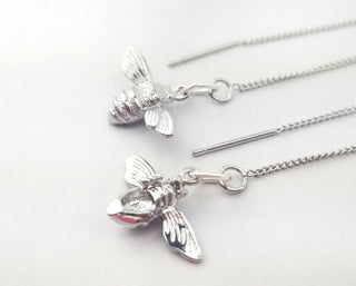 Gold Bee Threader Earrings: Long Dangle Earrings