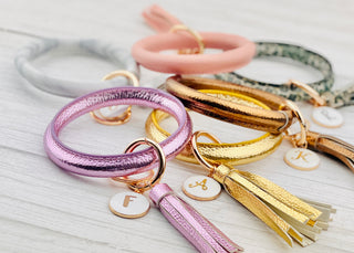 Leather Tassel Bangle Keychain – Personalized Initial Wristlet