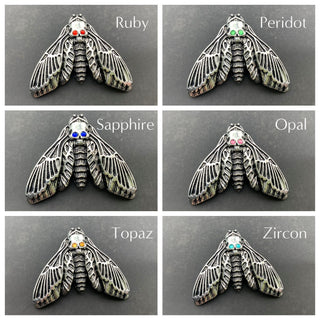 Death Head Moth Ring – Silver, Birthstone Eyes, Goth Jewelry