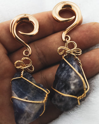 Amethyst Dangle Ear Weights: Wire Wrapped Crystal Plugs (6G-00G)