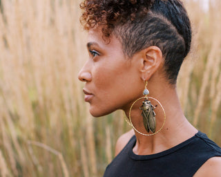 Cicada Beetle Earrings - Hoop Earrings Gemstone Witchy Costume Jewelry