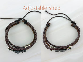 Gunmetal Anchor Leather Bracelet - Personalized Initial Charm