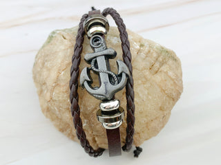 Personalized Anchor Bracelet: Braided Leather Nautical Jewelry