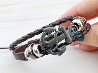Personalized Anchor Bracelet: Braided Leather Nautical Jewelry