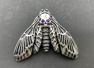 Death Head Moth Ring – Silver, Birthstone Eyes, Goth Jewelry