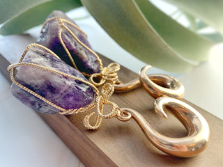 Amethyst Dangle Ear Weights: Wire Wrapped Crystal Plugs (6G-00G)