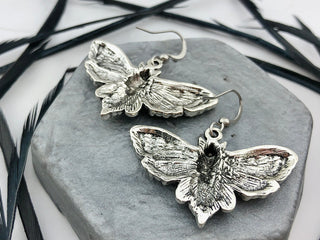 Silver Death Head Earrings - Goth Insect Earrings - Macabre - Esoteric Moth Jewelry - Oddities