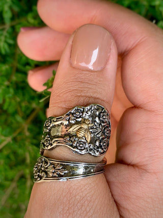 Flower Bee Spoon Ring: Bronze Bug, Floral Copper Band