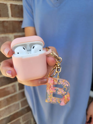 Resin Initial AirPods Case: Silicone AirPod 1 & 2 Keychain