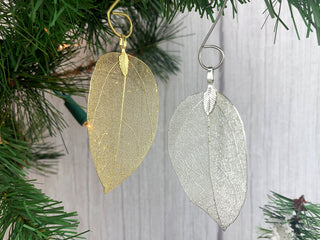 Holiday Autumn Host Gift Magnolia Leaf Ornament: Gold or Silver Plated Botanical Decor
