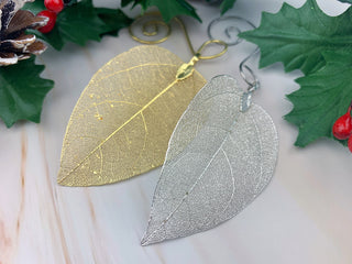 Holiday Autumn Host Gift Magnolia Leaf Ornament: Gold or Silver Plated Botanical Decor