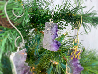 Raw Amethyst Slice Initial Ornament - Healing Crystals - Personalized Letter Ornament - Tree Hanging Decor