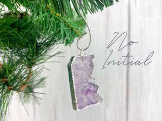 Raw Amethyst Slice Initial Ornament - Healing Crystals - Personalized Letter Ornament - Tree Hanging Decor