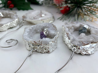 White Druzy Gemstone Ornament - Agate Slice Crystal Cluster Geode Druzy Kyanite Amethyst Quartz Citrine