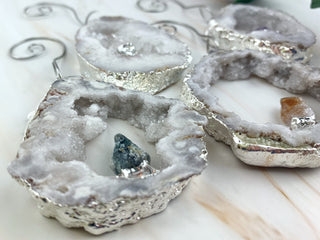 White Druzy Gemstone Ornament - Agate Slice Crystal Cluster Geode Druzy Kyanite Amethyst Quartz Citrine
