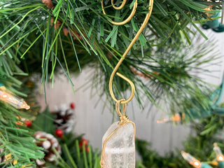 Clear Quartz Crystal Ornament: Golden Wire Wrapped Healing Crystals