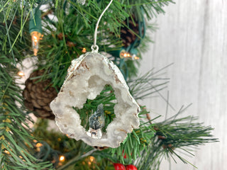 White Druzy Gemstone Ornament - Agate Slice Crystal Cluster Geode Druzy Kyanite Amethyst Quartz Citrine