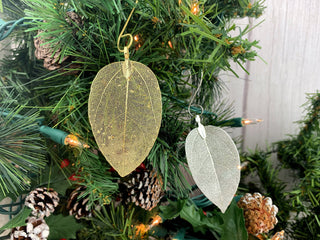 Holiday Autumn Host Gift Magnolia Leaf Ornament: Gold or Silver Plated Botanical Decor