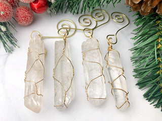 Clear Quartz Crystal Ornament: Golden Wire Wrapped Healing Crystals