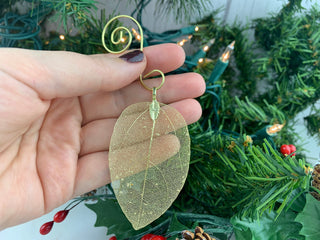 Holiday Autumn Host Gift Magnolia Leaf Ornament: Gold or Silver Plated Botanical Decor
