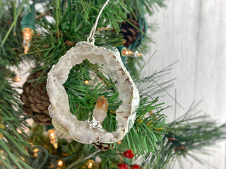 White Druzy Gemstone Ornament - Agate Slice Crystal Cluster Geode Druzy Kyanite Amethyst Quartz Citrine