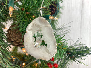 White Druzy Gemstone Ornament - Agate Slice Crystal Cluster Geode Druzy Kyanite Amethyst Quartz Citrine