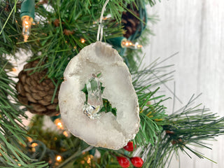 White Druzy Gemstone Ornament - Agate Slice Crystal Cluster Geode Druzy Kyanite Amethyst Quartz Citrine
