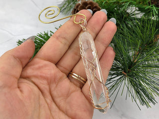 Clear Quartz Crystal Ornament: Golden Wire Wrapped Healing Crystals