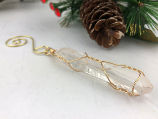 Clear Quartz Crystal Ornament: Golden Wire Wrapped Healing Crystals