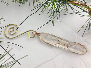 Clear Quartz Crystal Ornament: Golden Wire Wrapped Healing Crystals