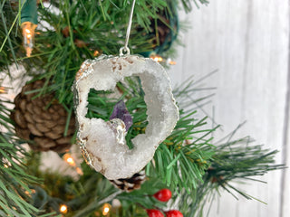 White Druzy Gemstone Ornament - Agate Slice Crystal Cluster Geode Druzy Kyanite Amethyst Quartz Citrine