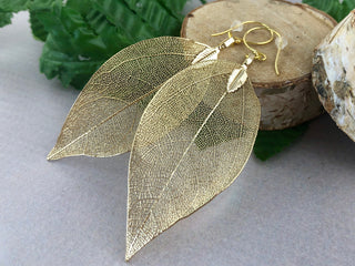 Sterling Silver Real Leaf Earrings: Botanical Statement Jewelry