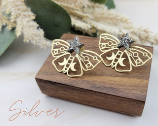 Gold Moth Ear Jacket - Moth Earrings - Front Back Earring - Double Sided Earring - Druzy Earrings - Moth Jewelry - Luna Moth