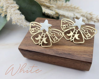 Gold Moth Ear Jacket - Moth Earrings - Front Back Earring - Double Sided Earring - Druzy Earrings - Moth Jewelry - Luna Moth