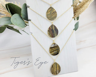 Teardrop Gemstone Pendant Necklace: Carnelian, Amazonite, Lavender Jade