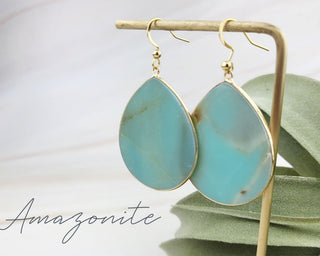 Teardrop Gemstone Dangle Earrings: Natural Agate, Moss Agate, Lavender Jade