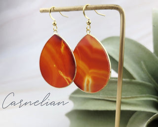 Teardrop Gemstone Dangle Earrings: Natural Agate, Moss Agate, Lavender Jade