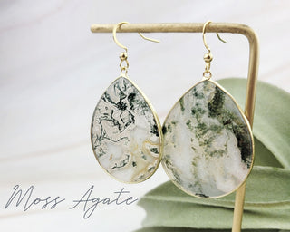 Teardrop Gemstone Dangle Earrings: Natural Agate, Moss Agate, Lavender Jade
